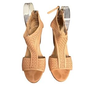 Rowen Tan Woven Leather Wooden Platform Wedge Sandals Size 10M